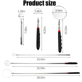 3 Pieces Telescoping Inspection Mirror Set Round Mirror Adjustable Inspection Tool for Checking Vehicle, Observing Eyelashes, Mouth and Small Part, Extendable Retractable Inspection Tool Kit, 3 Sizes