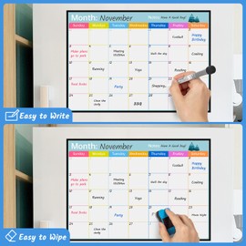 Aerkersun Refrigerator Calendar Magnetic Dry Erase 17x12 Inch, Dry Erase Calendar for Fridge, Monthly Magnetic Schedule with 3 Fine Tip Markers for Home and Office