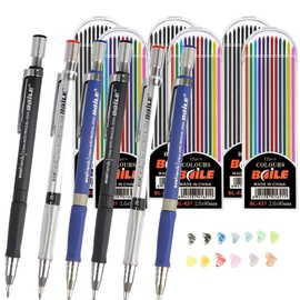 dancepandas Mechanical Pencils 2 mm 6 Pieces Mechanical Pencil 2 mm Mechanical Pencils Lead Pencils with 72 Pieces Coloured and Black Leads for Design Drawing Writing Crafts Art Sketches