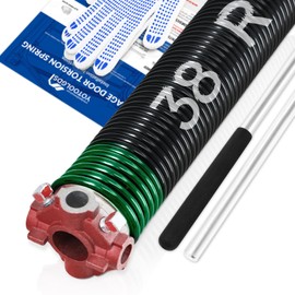 YoToolGDS Right Hand Wind（Red Cone）1.75" Garage Door Torsion Spring with Non-Slip Winding Bars & Gloves, Precision Electrophoresis Black Coated, for Replacement, MIN 16,000 Cycles (0.243x1.75''x38'')