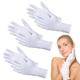3 Pairs of White Cotton Gloves, Fabric Gloves, White, Washable and Stretchy Cloth for Multipurpose, Care Cotton Gloves, Comfortable and Breathable, for Skin Care, Jewellery Examination, etc