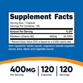 Nutricost Vitamin B2 (Riboflavin) 400mg, 120 Capsules (2 Bottles)