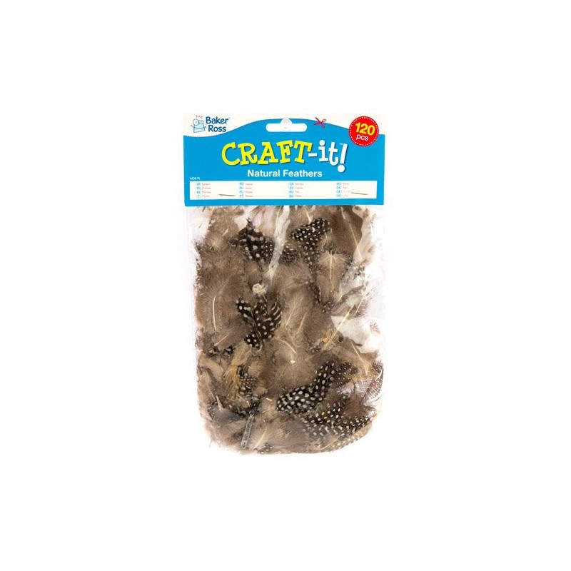 Baker Ross Natural Spotty Feathers for Kids / Adults for