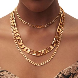 TseenYi Punk Layered Necklace Gold Chunky Chain Choker Necklace Multilayer Cuban Chain Necklace Chain Jewelry for Women and Girls Gifts