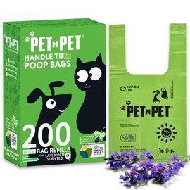 PET N PET Dog Poop Bags with Tie Handles - 200 Counts Lavender Scented - USDA Certified 38% Biobased - 8" x 15" Poo Bags Dogs - Completely Leak Proof Doggy Poop Bag