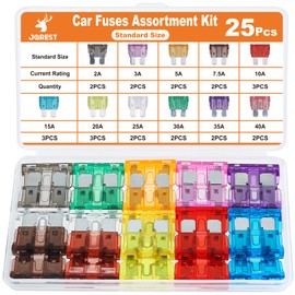 JOREST 25Pcs Standard Car Fuse Kit -Standard Blade Fuses Automotive - Replacement Fuses Assortment Kit for Car/RV/Truck/Motorcycle(2Amp 3A 5A 7.5A 10A 15A 20A 25A 30A 35A 40A)