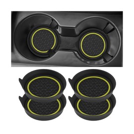 AUCELI Car Cup Holder Coasters, 4PCS Non Slip Waterproof Vehicle Water Bottle Pads, Anti Dust Automotive Interior Drink Mat Decoration Accessories, Universal for SUV Sedan Truck (Black/Yellow)