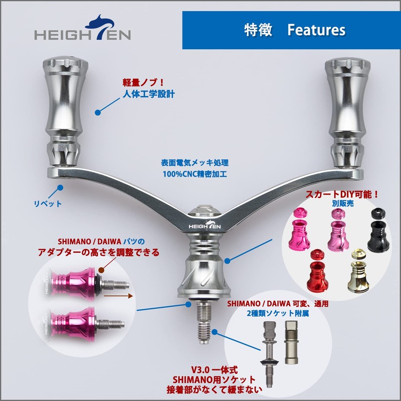 HEIGHTEN 582 0.6 inch (92 mm) Reel Handle with 0.6