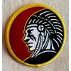 Indian Headdress Round Iron-On Patch Embroidered Red Motorcycle Biker Emblem
