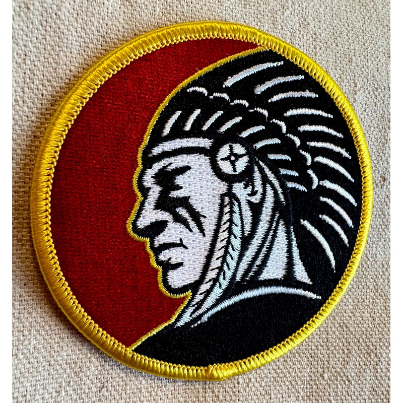 Indian Headdress Round Iron-On Patch Embroidered Red Motorcycle Biker Emblem