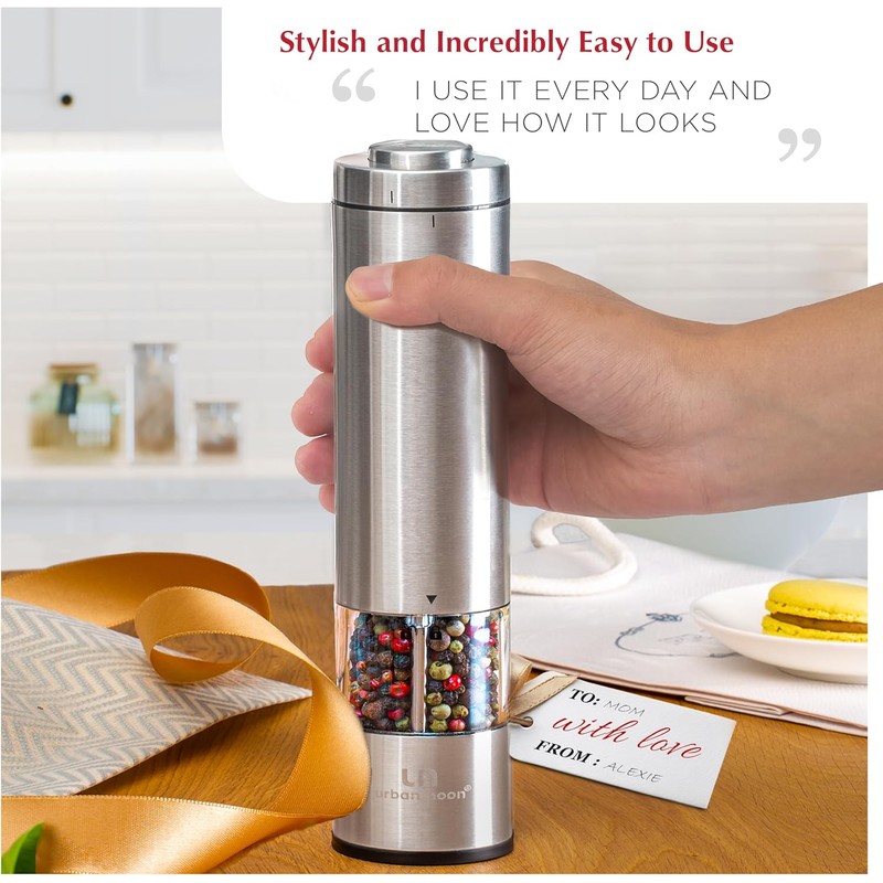 Electric Salt and Pepper Grinder - Battery Operated Stainless Steel