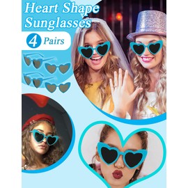 4 Pack Heart Shaped Sunglasses Trendy Cat Eye Love Heart Glasses Vintage Retro Heart Sunglasses for Women(Blue)