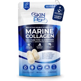 Pure Marine Collagen Supplements for Women & Men - SkinPep (60 Capsules) | 1270mg | 1 Month Supply | 1000 Dalton Bioactive Triple Filtered | Type 1 & 3 Hydrolysed Fish Collagen Peptides + Vitamin C