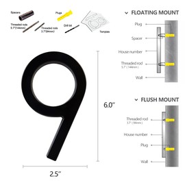 6-inch house numbers black-coated die cast Aluminum floating flush mount adress signage visibility (9)