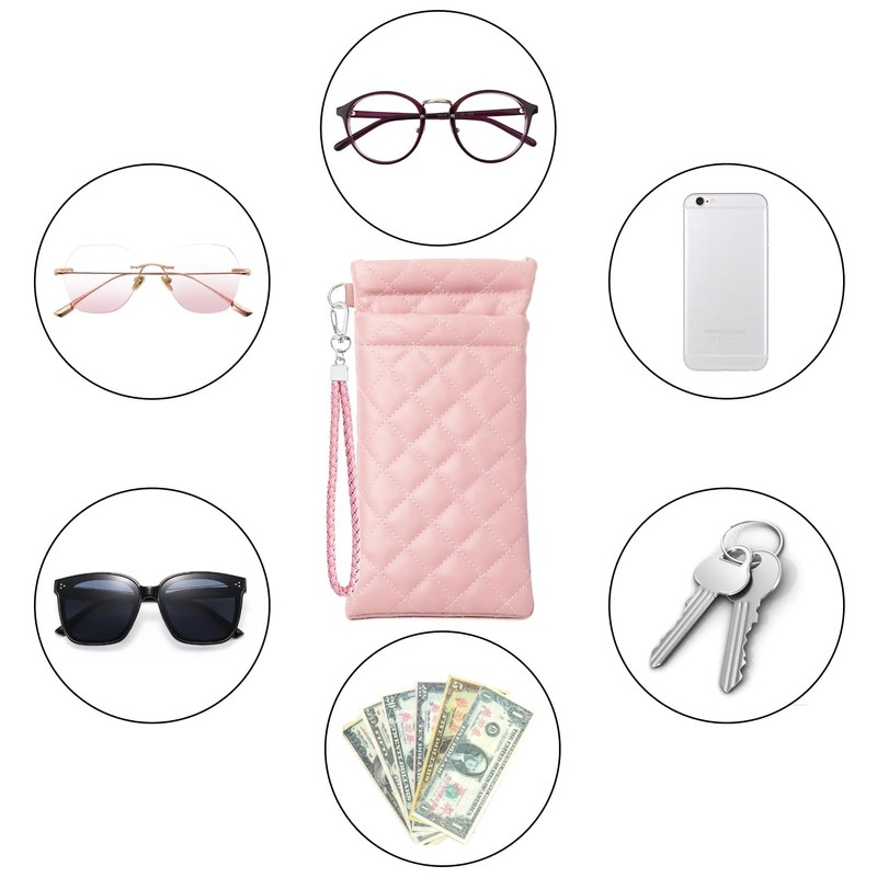 Yantoers Double Eyeglass Case Squeeze Top Glasses Pouch, Leather Soft