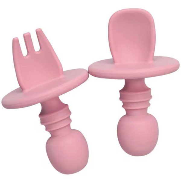 Silicone Baby Utensil Holders, Spoon and Fork Design, PINK