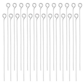 Beebeecraft 100Pcs 50mm/2in Loop Head Pins Flat Head Open Eye Pins 925 Sterling Silver Plated Brass Jewelry Findings for Making Earrings Bracelets Necklaces Hole:1.6mm/0.06in