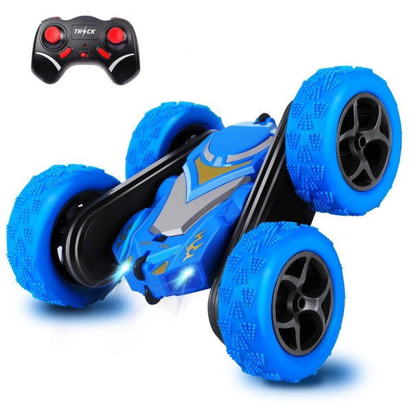 Remote Control Cars, RC Stunt Car Toys for Boys Girls, 2.4Ghz Double Sided 360° Flips Rotating 4WD Off Road Racing RC Car with Led Headlights, Perfect Kids Toys Gifts on Birthday Christmas (Blue)