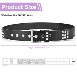 Rierousy Y2K Women's Black Punk Belt Rivet Belt Suitable for Women and Men Gothic Clothing Accessories
