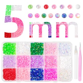 Colorful Resin Jelly Rhinestones for Crafting, Flatback Nail Pearl and Mixed-Color 5mm Flatback Gems for Diamond Art, Bedazzling Crystal with Pickup Tool for DIY Crafts Clothing Shoes Fabric Nail Art
