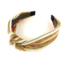 brown gold stripe turban knot headband stripe fabric covered band grip teeth