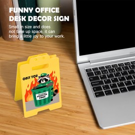 Mqclysg Funny Fun Gag Desk Sign Dumpster Fire Warning Caution Sign Inspirational Gifts for Men Coworker Boss Friend Double-Sided 3.9x6.3 Inch