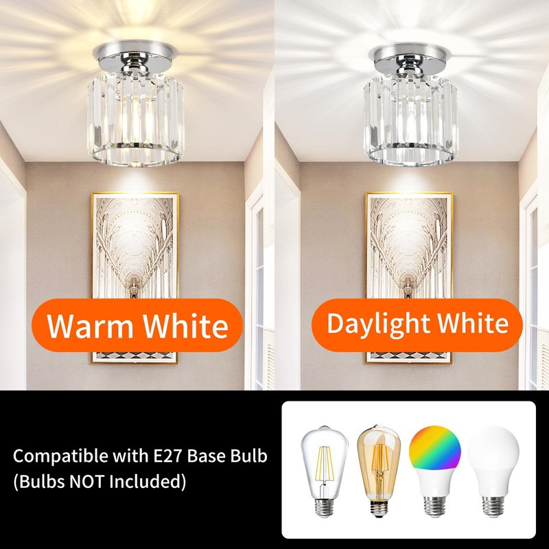 ZYDTRIP Small Crystal Ceiling Light, Silver Crystal Chandelier Modern LED