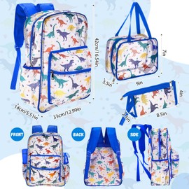 Silkfly 3 Mesh Backpack Set Semi-transparent bag for Women Heavy Duty bookbag with Pocket with Lunch Bag Pencil Case(Dinosaur)