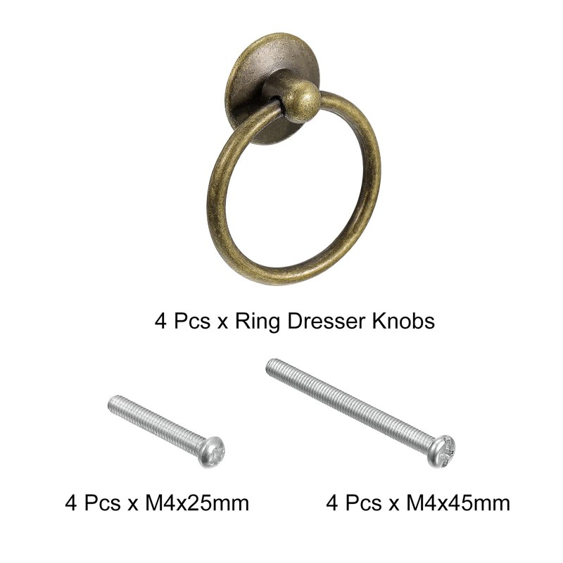 sourcing map 4Pcs Round Ring Pulls, Drawers Knobs Bronze Circle