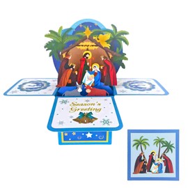 Praisol Nativity 3D Christmas Cards with Envelope and Message Note, Religious Pop Up Christmas Cards, Merry Christmas Greetings for Brother and Sisters in the Lord (Nativity Box)