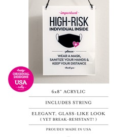Reilly Originals 6x8 Inch High Risk, Please Mask Sanitize Distance Designer Sign ~ Ready to Hang ~ Premium Finish, Durable