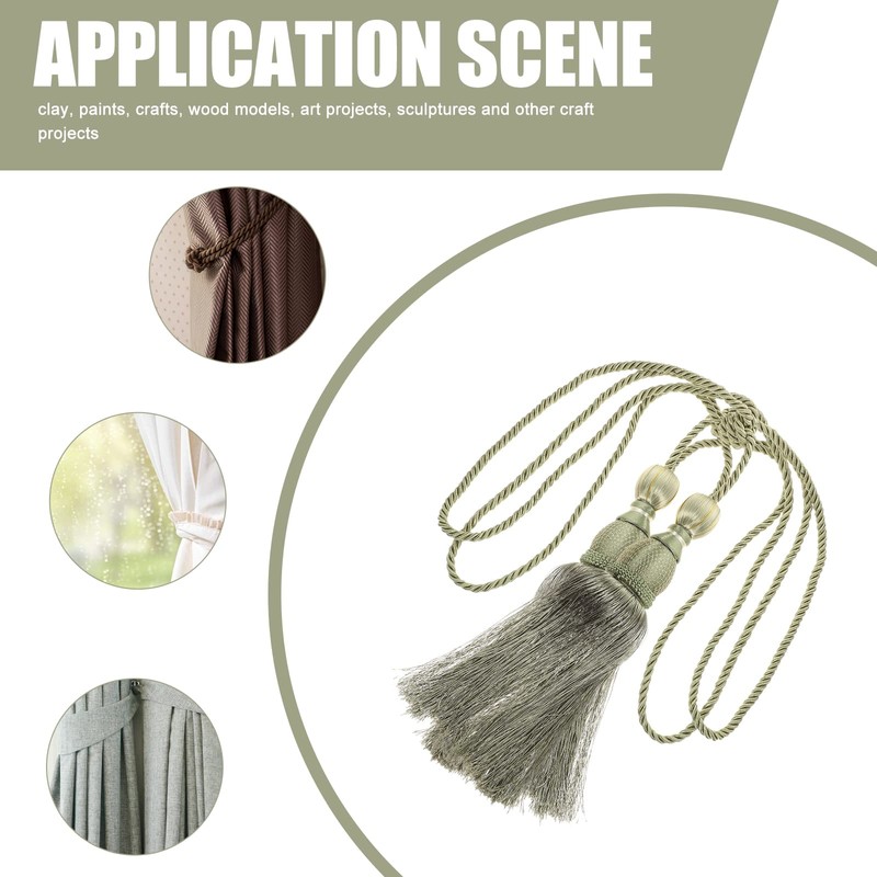 Pack of 2 Curtain Tiebacks Green, Decorative Tiebacks with Tassels,