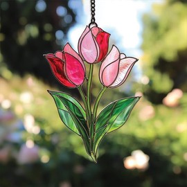 Tulip Acrylic Suncatcher Faux Stained Glass Birth Flower Window Hanging Decor