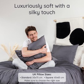 Charcoal Black Pillowcases 2 Pack | Super Soft Standard Bamboo Pillow Cases 50x75 cm | Hotel Bedding | Cooling Pillow Cases | Hypoallergenic Pillow Cases | Black Oxford Pillow Cases | Bambaw
