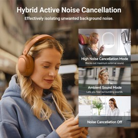 Edifier V80 Hybrid Active Noise Cancelling Headphones, True Wireless Over Ear Bluetooth Headset with 45H Playtime Hi-Res Audio Fast Charging Multipoint Connection for Travel Home Office - Brown