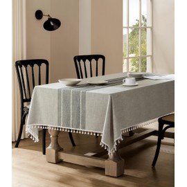 ZeeMart Rustic Cotton Linen Table Cloth Rectangle Table Cloths 60x84 Inch Grey, Farmhouse Style Heavy Weight Contrast Grey Tablecloth, Water Resistant Burlap Tablecloths