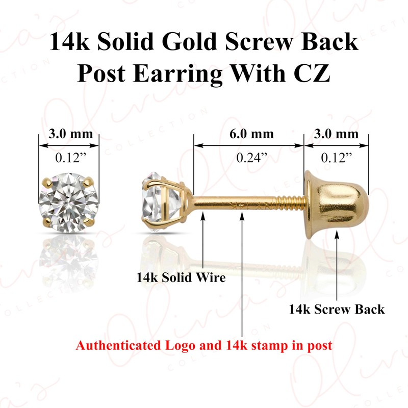 14k Yellow Gold LSB Stud Earrings 3mm