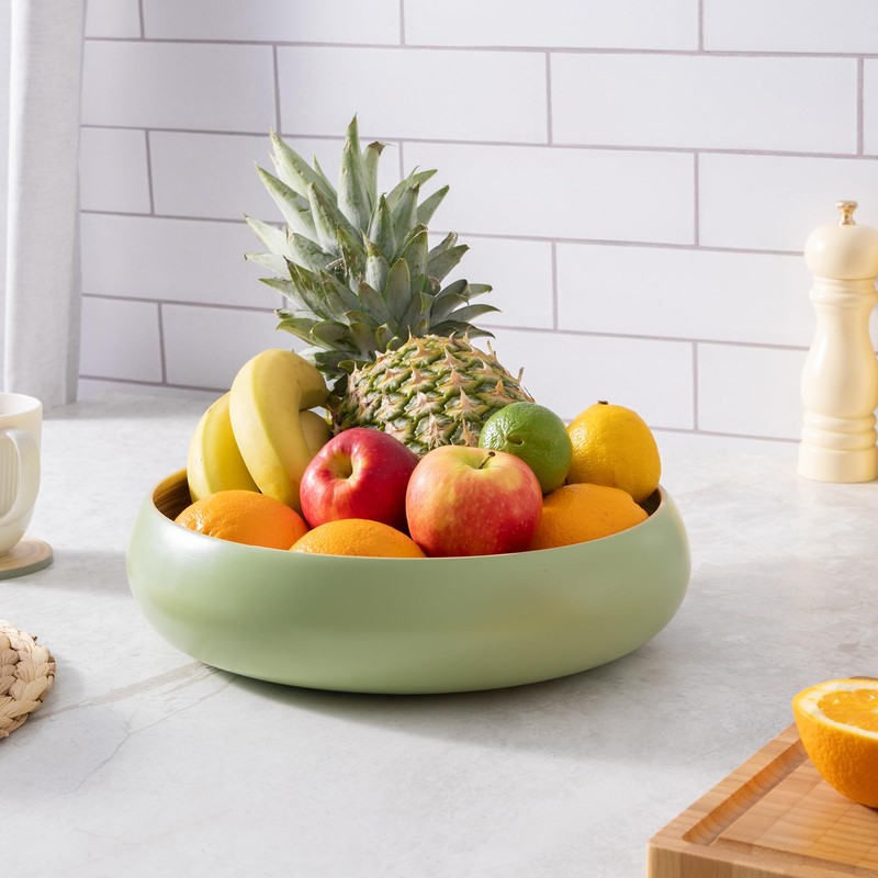 Dehaus® Large Stylish Bamboo Fruit Bowl - 30cm, Sage Green