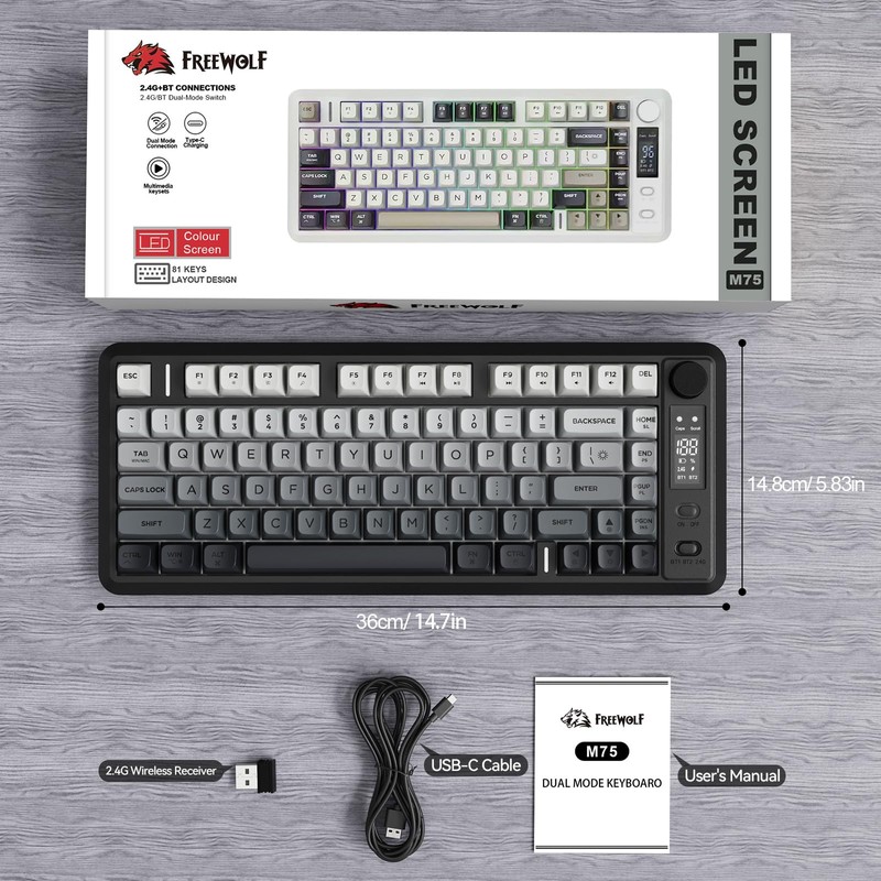 ZIYOU LANG M75 Wireless Gaming Keyboard, RGB Backlit Rechargeable 2000mAh