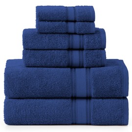 LANE LINEN Luxury Bath Towels Set - 6 Piece Set, 100% Cotton Bathroom Towels, Zero Twist, Quick Dry Shower Towels, Extra Soft Absorbent Bath Towel, 2 Bath Towels, 2 Hand Towels, 2 Wash Cloths - Navy
