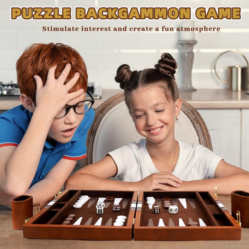 Backgammon, Backgammon Case, Backgammon Wood, with High-Quality Leather Case, Portable
