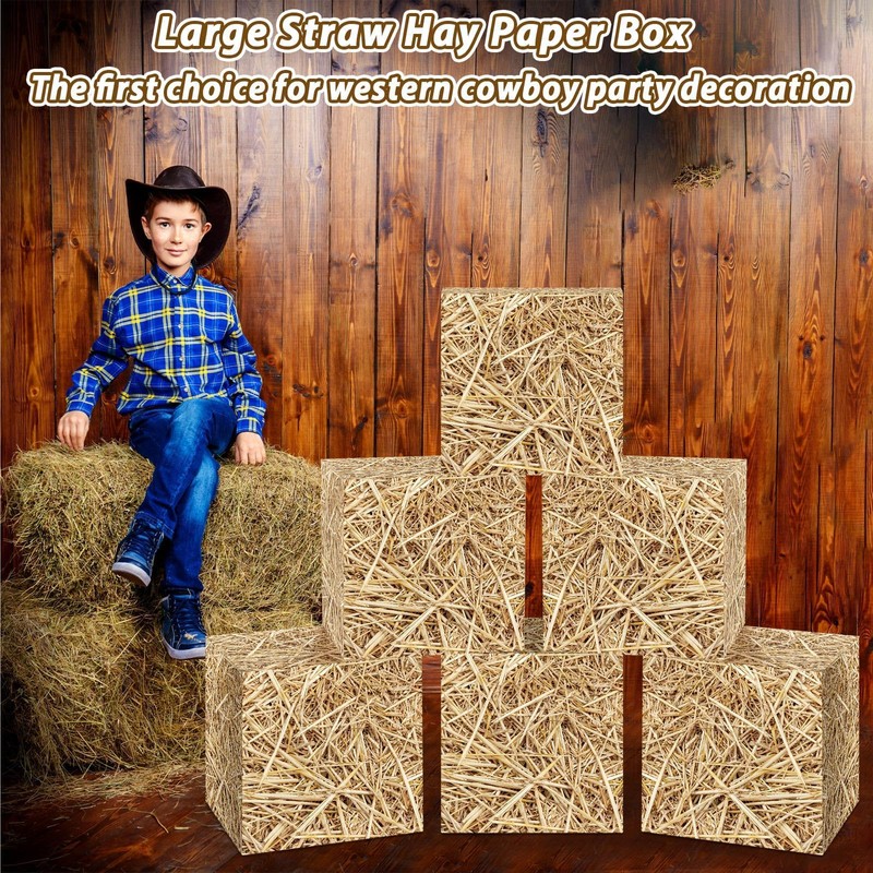 6Pcs Hay Bales for Decoration Boxes Western Cowboy Fake Party