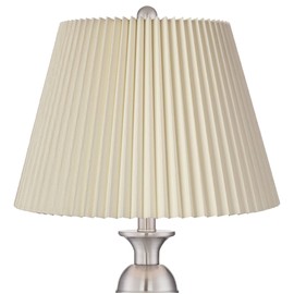 Regency Hill Blair Traditional Table Lamps 25" Tall Set of 2 Brushed Nickel Silver Metal Ivory Linen Fabric Knife Pleat Shade for Bedroom Living Room Bedside Nightstand House Home Office