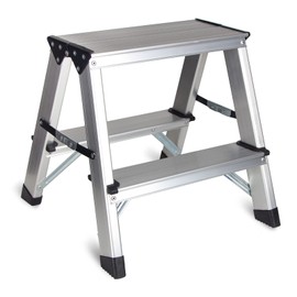 Two Step Ladder - Folding Small 2 Step Stool 330lbs with Non-Slip Feets, Aluminum Lightweight Metal Step Stool by CHEAGO, Portable Solid Handy Work Ladder for Home, Kitchen, RV, Garage