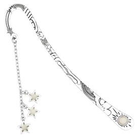 Mabor Moon and Stars Bookmark Luminous, Glow in The Dark Butterfly Bookmark, Fantasy Luminous Cool Bookmark Gifts for Book Reading Lovers for Women Girls Silver Stars