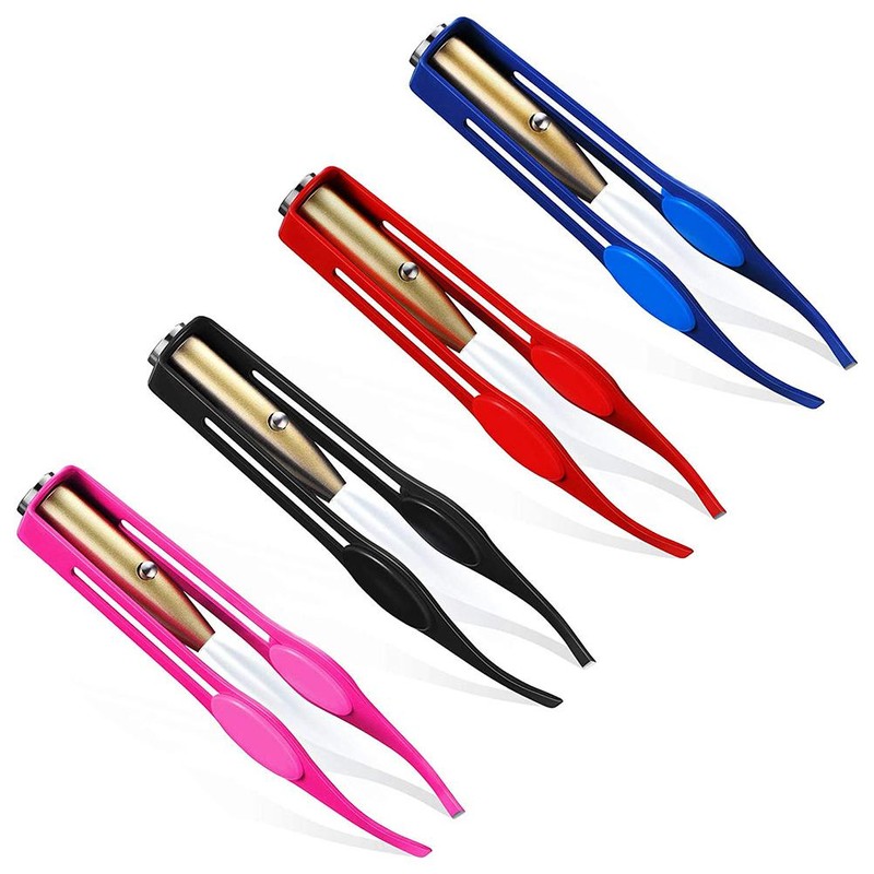 4 Pcs LED Tweezers Stainless Steel Tweezers with LED Light