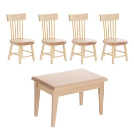 TOYANDONA 5pcs Dollhouse Table Chair Wooden Miniature Dining Table Wooden Furniture Set Mini Accessories for Dollhouse Fairy Garden Props