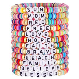 HYHONEY 12pcs Friendship Bracelets Beaded Bracelets Heishi Bracelet Cute Bracelets Stack Vinyl Clay Disc Bead Surfer Stretch Summer Beach Bracelets For Women Preppy Bracelets