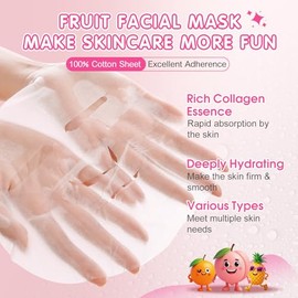 14 Pack Fruit Face Masks Skincare for Kids, Sheet Hydrating Facial Mask for All Skin Types, Bulk Collagen Face Mask for Women Skin Care, Birthday Part