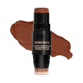 Nudestix Nudies Bronze All Over Matte Bronzing Stick – 3-in-1 Cream Bronzer for Cheeks, Eyes & Lips with Built-In Brush | Natural Contour & Sun-Kissed Glow | Vegan, Long-Wear Makeup (Deep Maple Eh)
